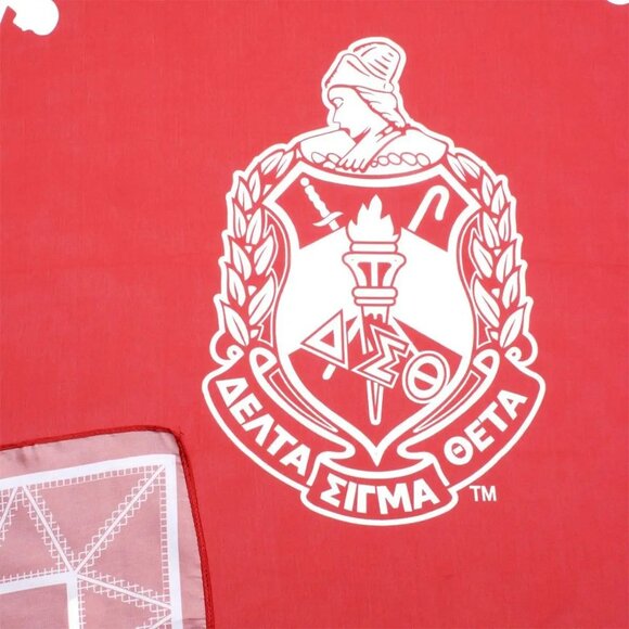 Delta Sigma Theta Sorority Scarf – Red & White Silky Square with Shield - Picture 2 of 5